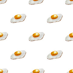 seamless pattern hand-drawn sketch watercolor illustration of sunny side up fried egg on white