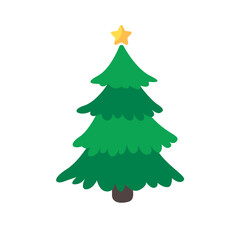 Christmas tree. Green pine tree decorated with stars for Christmas decorations.