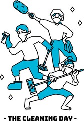 掃除道具を持ってポーズを決める人