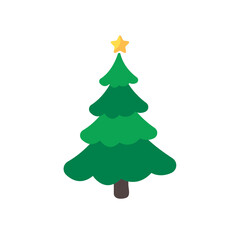 Christmas tree. Green pine tree decorated with stars for Christmas decorations.