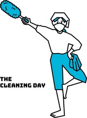 掃除道具を持ってポーズを決める人