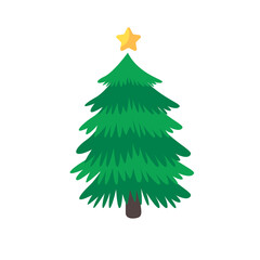 Christmas tree. Green pine tree decorated with stars for Christmas decorations.