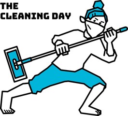 掃除道具を持ってポーズを決める人