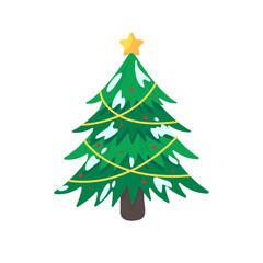 Christmas tree. A pine tree decorated with colorful lights to celebrate Christmas.