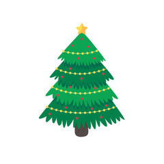 Christmas tree. A pine tree decorated with colorful lights to celebrate Christmas.