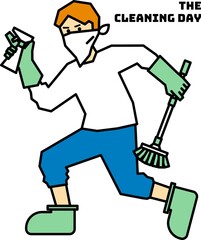 掃除道具を持ってポーズを決める人