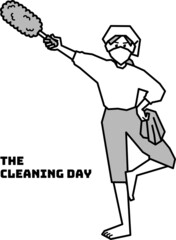 掃除道具を持ってポーズを決める人