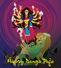 Illustration of Goddess Durga, Happy Durga Puja, Subh Navratri, Indian religious header banner background, festival of India, Bengali Durga Puja