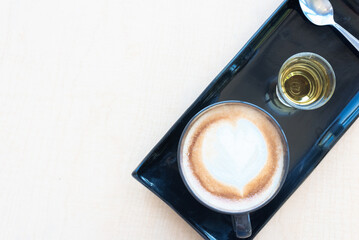 suit of fresh coffe and tea on coasters