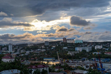 Fototapeta na wymiar Vladivostok, Russia. Urban landscape at dawn.