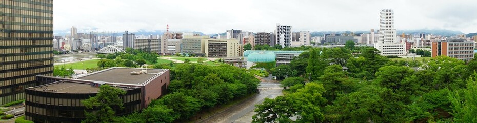 Aerial view of Kokura City from Kokura Castle in Kita-Kyushu, Fukuoka, Japan - 日本 福岡 北九州 小倉 町並み - obrazy, fototapety, plakaty
