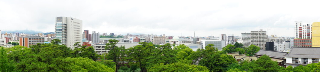 Obraz na płótnie Canvas Aerial view of Kokura from Kokura Castle in Kita-Kyushu, Fukuoka, Japan - 日本 福岡 北九州 小倉の街 