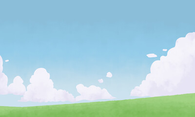 Obraz na płótnie Canvas 青空と雲の広場の手書き風イラスト