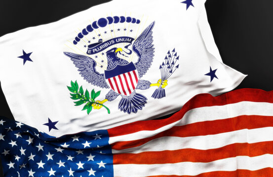 Flag of the Vice President of the United States 1936 to 1948 along with a flag of the United States of America as a symbol of a connection between them, 3d illustration