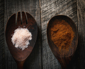 spices on wooden spoons