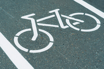 The road sign of the bike path. Close up