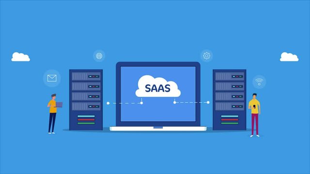 Saas- software as a service technology communication, web server, cloud computing network connection, it professional digital business concept, 2d animation 4k video clip. 