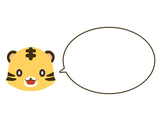 笑顔のトラの顔のアイコンイラストと吹き出し