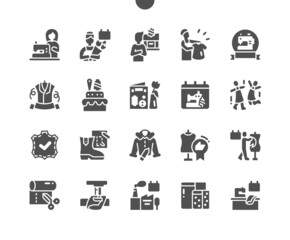 Light Industry Workers Day 13 June. Technology improvement. Calendar. Thirteenth of january. Clothing industry and textile. Quality products. Vector Solid Icons. Simple Pictogram
