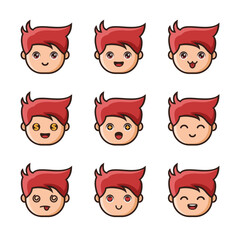 Cute red hair boy emoji or emoticon set