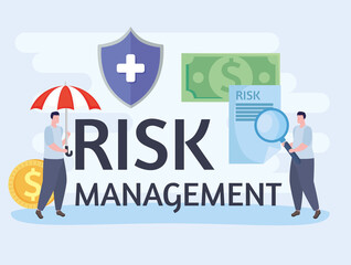 risk management lettering and businessmen