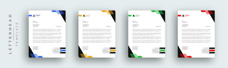 Obraz premium Multipurpose corporate businesses template with a4 size. stationery item modern letterhead. green, blue, red, and yellow with four color variations. 