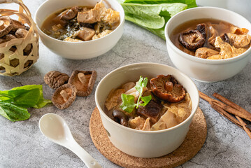 Chinese vegetarian food festival for vegan, strewed cabbage and tofu with five spice and mushroom