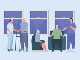 Obraz premium geriatrics nurses and old persons