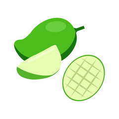Green mango and pieces vector illustration isolated on white background