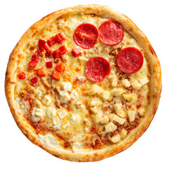 Isolated assorted pizza four seasons on white background