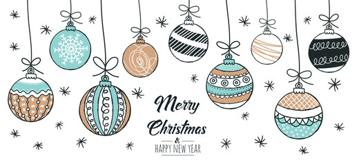 Set of hand drawn christmas baubles. Decoration isolated elements. Doodles and sketches vector illustration
