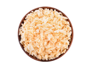 Puffed rice in a bowl over white background and looking over