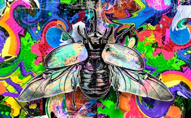 Poster bright abstract background with rhinoceros beetle © reznik_val