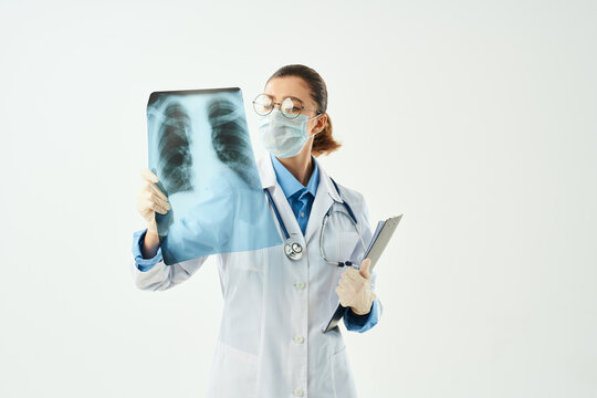 female doctor diagnostics patient scan isolated background