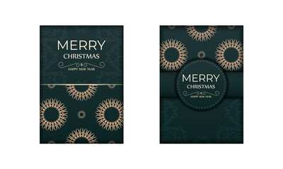 Festive flyer merry christmas dark green color with vintage yellow ornament