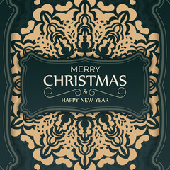 Dark green Happy New Year greeting card template with vintage yellow ornament