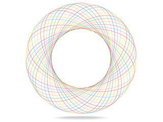 Bright rainbow vector lines circle. Symmetrical curves frame isolated on white background. Simple trendy graphic design.
