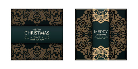 Merry christmas flyer template dark green color with luxury yellow ornament