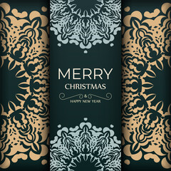 Merry christmas flyer template dark green color with vintage yellow ornament