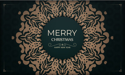 Template Greeting card Merry christmas dark green color with vintage yellow pattern