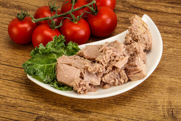 Canned tuna fillet in the bowl