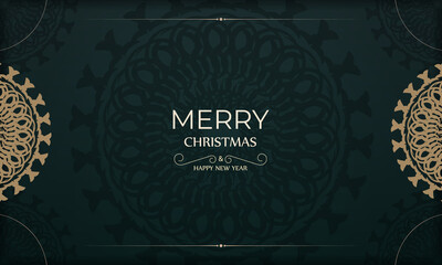 Dark green Happy New Year greeting card with abstract yellow ornament