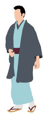 Silhouette man (with Japanese kimono ) vector illustration