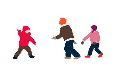  Silhouette kids ( play in the snow ) vector illustration