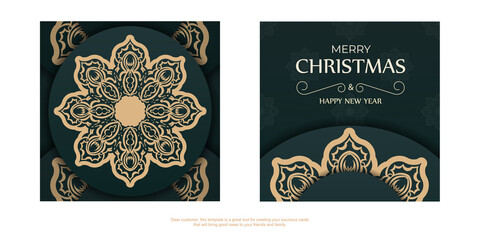 Dark green Happy New Year brochure with vintage yellow pattern