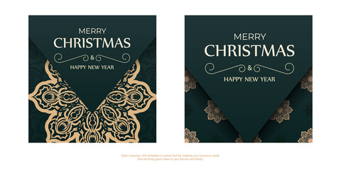 Dark green Happy New Year brochure with vintage yellow ornament