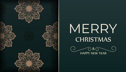 Merry christmas and happy new year dark green flyer with winter yellow ornament