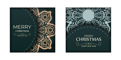 Fototapeta premium Dark green happy new year flyer with abstract yellow pattern