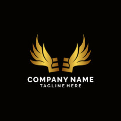 Gold letter EE with eagle wings logo design
