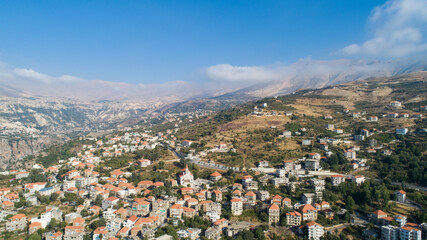 Aerial view of the city and valley in Lebanon
